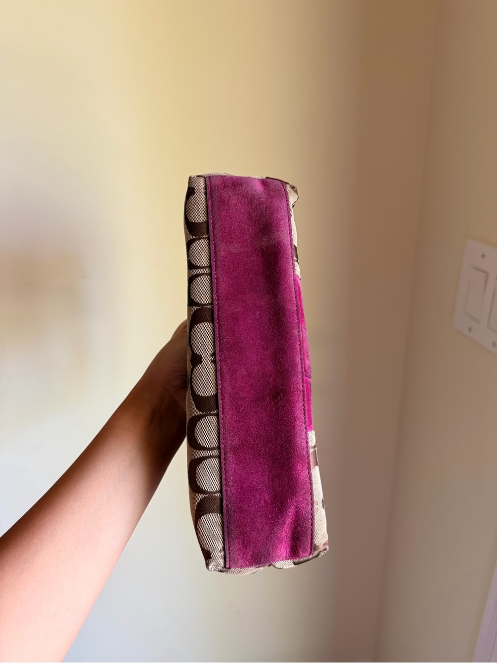 Coach Signature Stripe Demi Baguette shoulder bag pink berry suede - Picture 7 of 8